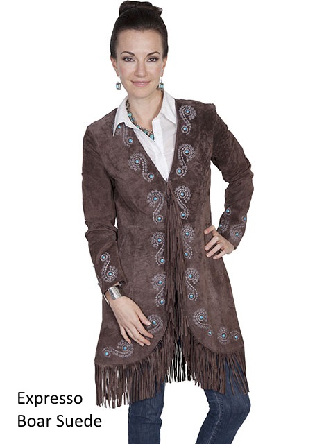 (image for) Fringe embroidered suede coat